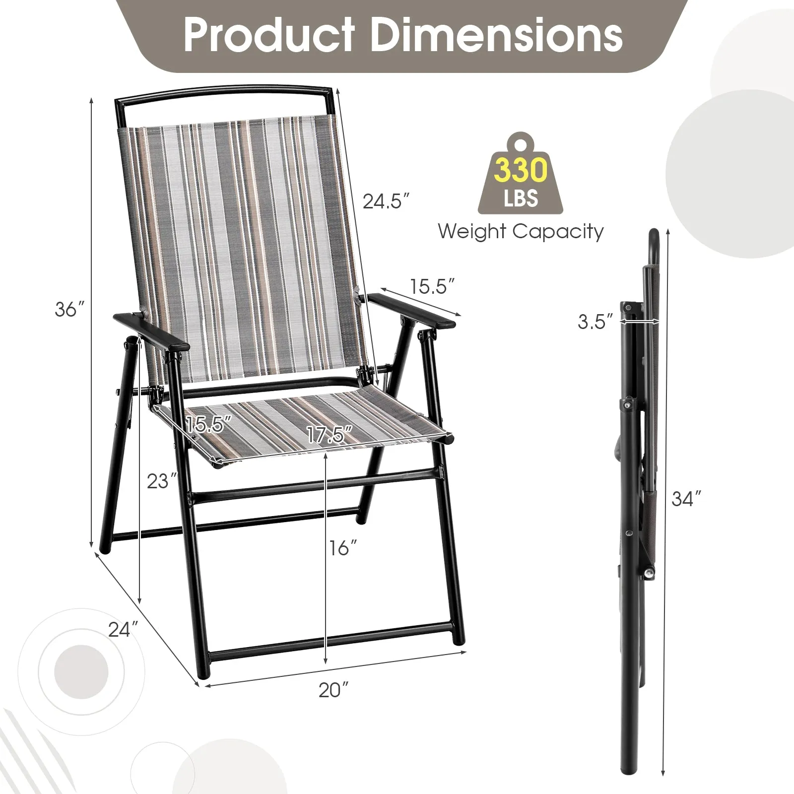 Set of 2 Patio Folding Sling Chairs Space-saving Dining Chair