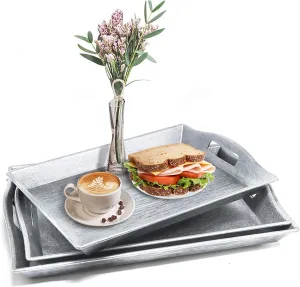 Set of 3 Large Serving Trays w/Handles Nesting Breakfast Serving Trays Afternoon Tea Tray Decorative Rectangular Display Tray Set Nested Food Tray Butler Serving Tray for Kitchen Party Dinner Snack