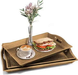 Set of 3 Large Serving Trays w/Handles Nesting Breakfast Serving Trays Afternoon Tea Tray Decorative Rectangular Display Tray Set Nested Food Tray Butler Serving Tray for Kitchen Party Dinner Snack