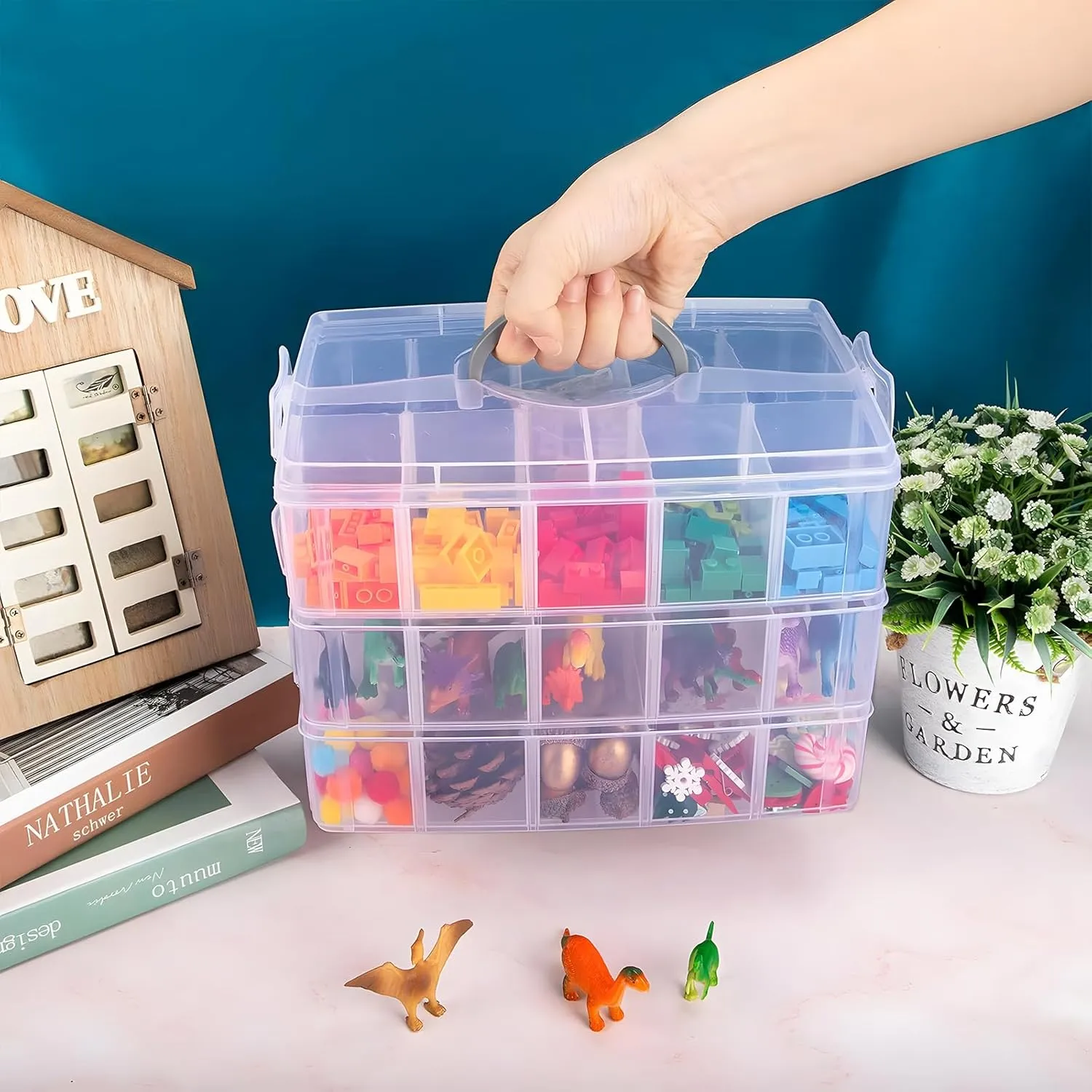 SGHUO 3-Tier Stackable Storage Container Box with Dividers-30 Compartments, Bead Organizers for Art Craft Storage, Washi Tape, Kids Toys, Jewelry, Beauty & Sewing Supplies