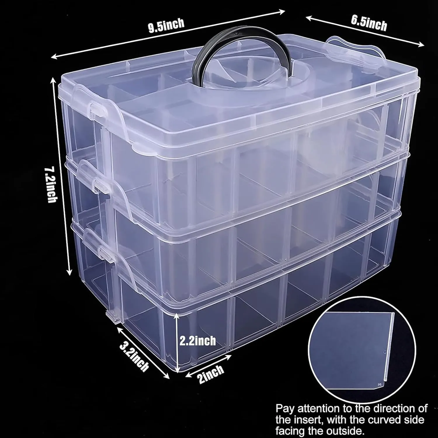 SGHUO 3-Tier Stackable Storage Container Box with Dividers-30 Compartments, Bead Organizers for Art Craft Storage, Washi Tape, Kids Toys, Jewelry, Beauty & Sewing Supplies