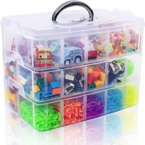 SGHUO 3-Tier Stackable Storage Container Box with Dividers-30 Compartments, Bead Organizers for Art Craft Storage, Washi Tape, Kids Toys, Jewelry, Beauty & Sewing Supplies