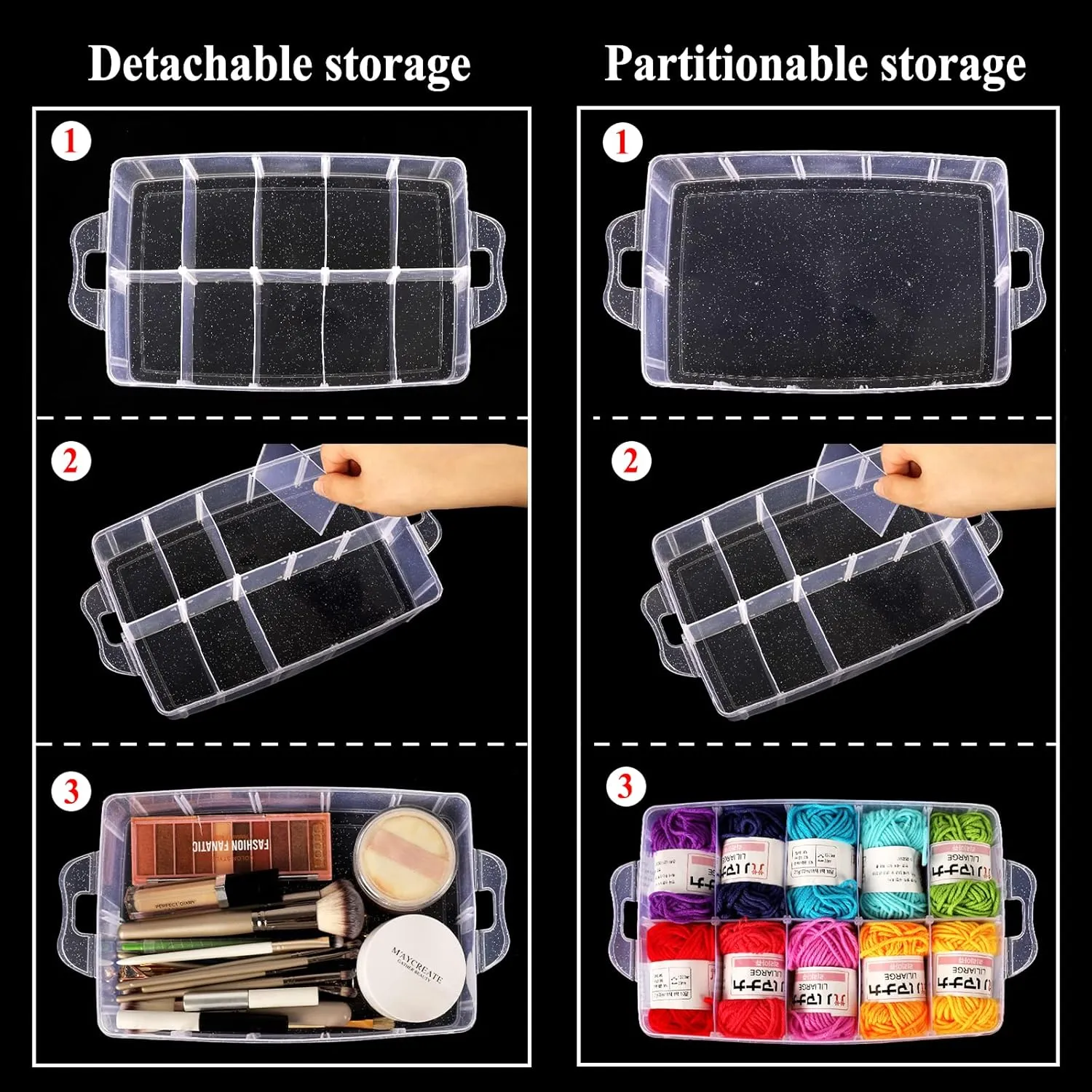 SGHUO 3-Tier Stackable Storage Container Box with Dividers-30 Compartments, Bead Organizers for Art Craft Storage, Washi Tape, Kids Toys, Jewelry, Beauty & Sewing Supplies