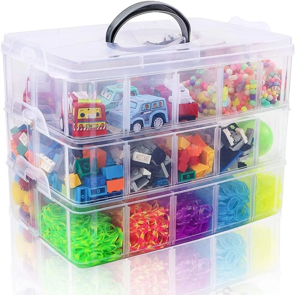 SGHUO 3-Tier Stackable Storage Container Box with Dividers-30 Compartments, Bead Organizers for Art Craft Storage, Washi Tape, Kids Toys, Jewelry, Beauty & Sewing Supplies