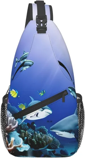 Shark Swimming Under The Sea Print Sling Bag Crossbody Backpack For Women Men Hiking Travel Over The Shoulder Multipurpose Bag