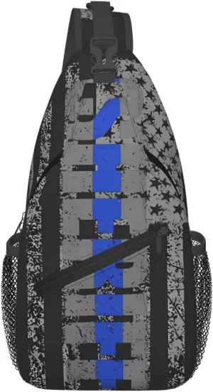 Sheriff Thin Blue Line Ation Flag Crossbody Backpack Dachshunds Dog Chest Bag Lightweight One Strap Backpack Multipurpose Travel Hiking For Men Women