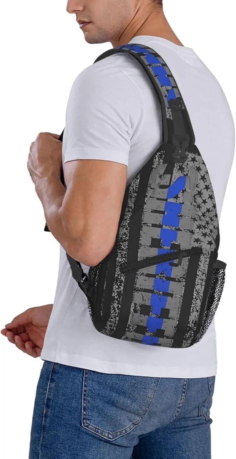Sheriff Thin Blue Line Ation Flag Crossbody Backpack Dachshunds Dog Chest Bag Lightweight One Strap Backpack Multipurpose Travel Hiking For Men Women