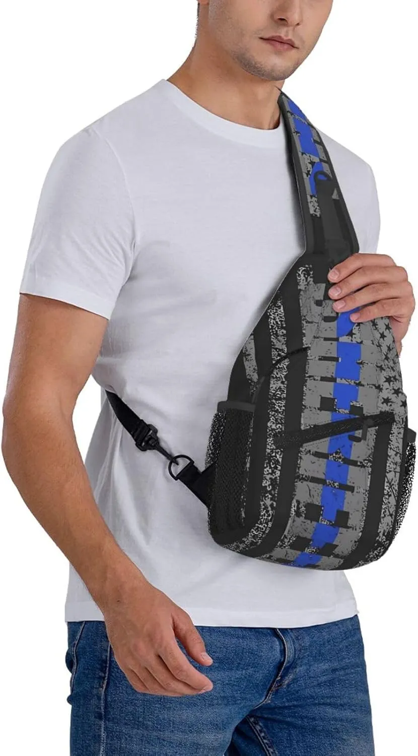 Sheriff Thin Blue Line Ation Flag Crossbody Backpack Dachshunds Dog Chest Bag Lightweight One Strap Backpack Multipurpose Travel Hiking For Men Women
