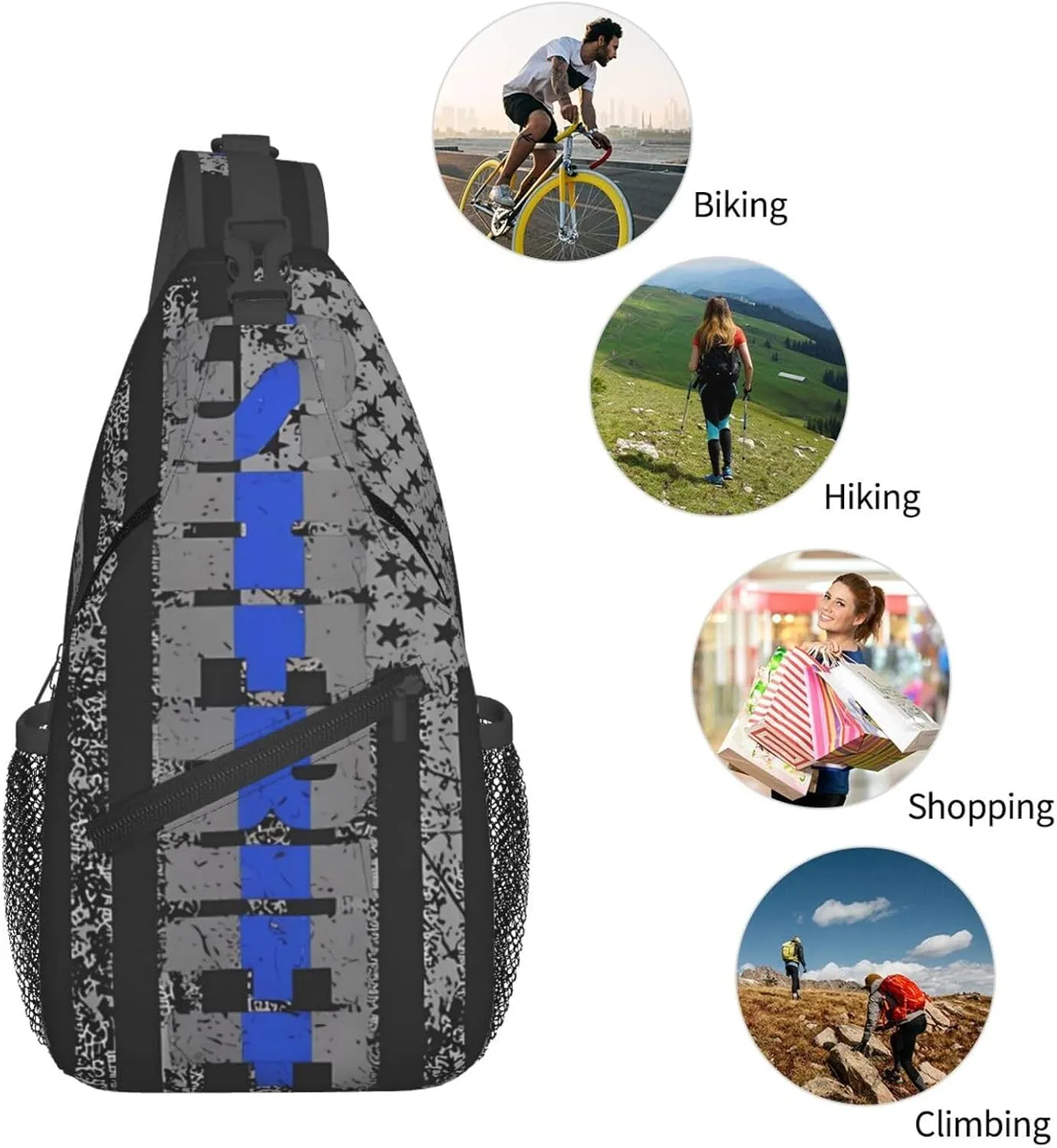 Sheriff Thin Blue Line Ation Flag Crossbody Backpack Dachshunds Dog Chest Bag Lightweight One Strap Backpack Multipurpose Travel Hiking For Men Women