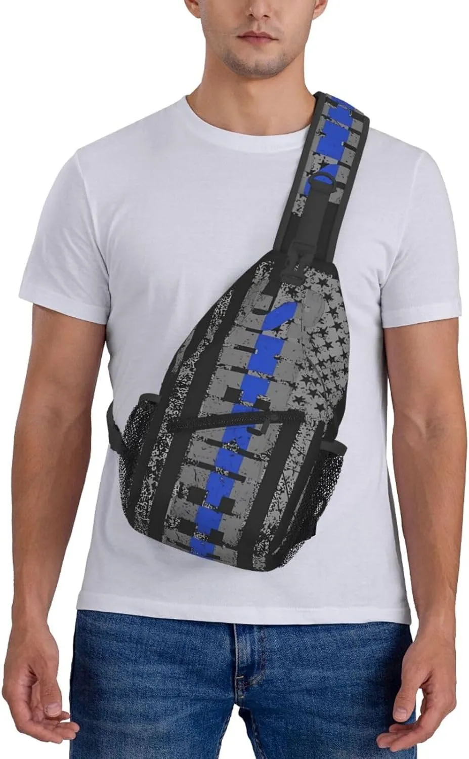 Sheriff Thin Blue Line Ation Flag Crossbody Backpack Dachshunds Dog Chest Bag Lightweight One Strap Backpack Multipurpose Travel Hiking For Men Women