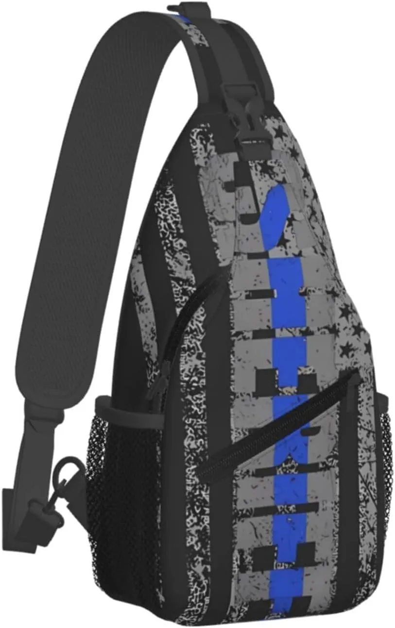 Sheriff Thin Blue Line Ation Flag Crossbody Backpack Dachshunds Dog Chest Bag Lightweight One Strap Backpack Multipurpose Travel Hiking For Men Women