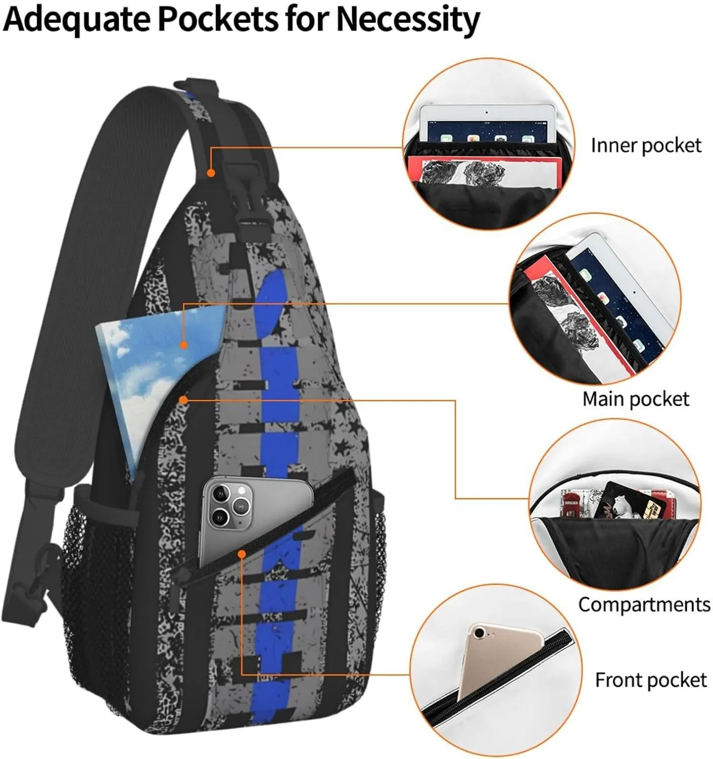 Sheriff Thin Blue Line Ation Flag Crossbody Backpack Dachshunds Dog Chest Bag Lightweight One Strap Backpack Multipurpose Travel Hiking For Men Women