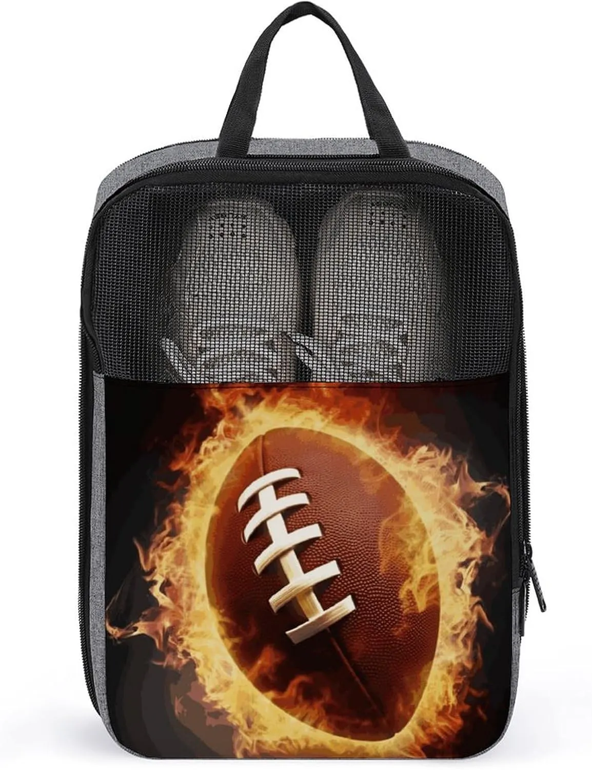 Shoe Bags for Travel Flaming American Football Shoe Pouch with Zipper Breathable Golf Shoe Bag for Men Women Outside Shoe Storage Organizer for Sport Business Trip Gym