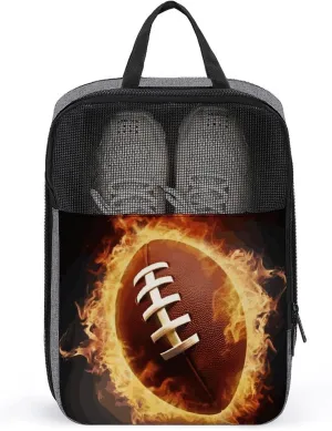 Shoe Bags for Travel Flaming American Football Shoe Pouch with Zipper Breathable Golf Shoe Bag for Men Women Outside Shoe Storage Organizer for Sport Business Trip Gym