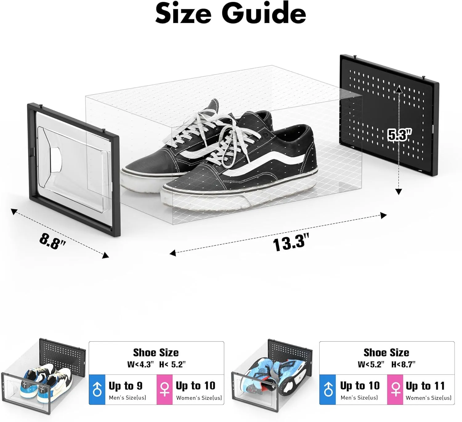 Shoe Storage Box, 15 Pack Clear Plastic Stackable Shoe Organizer for Closet, Interlocking Design Shoe Container Bins for Sneakers, Foldable Shoe Rack with Lids, Black