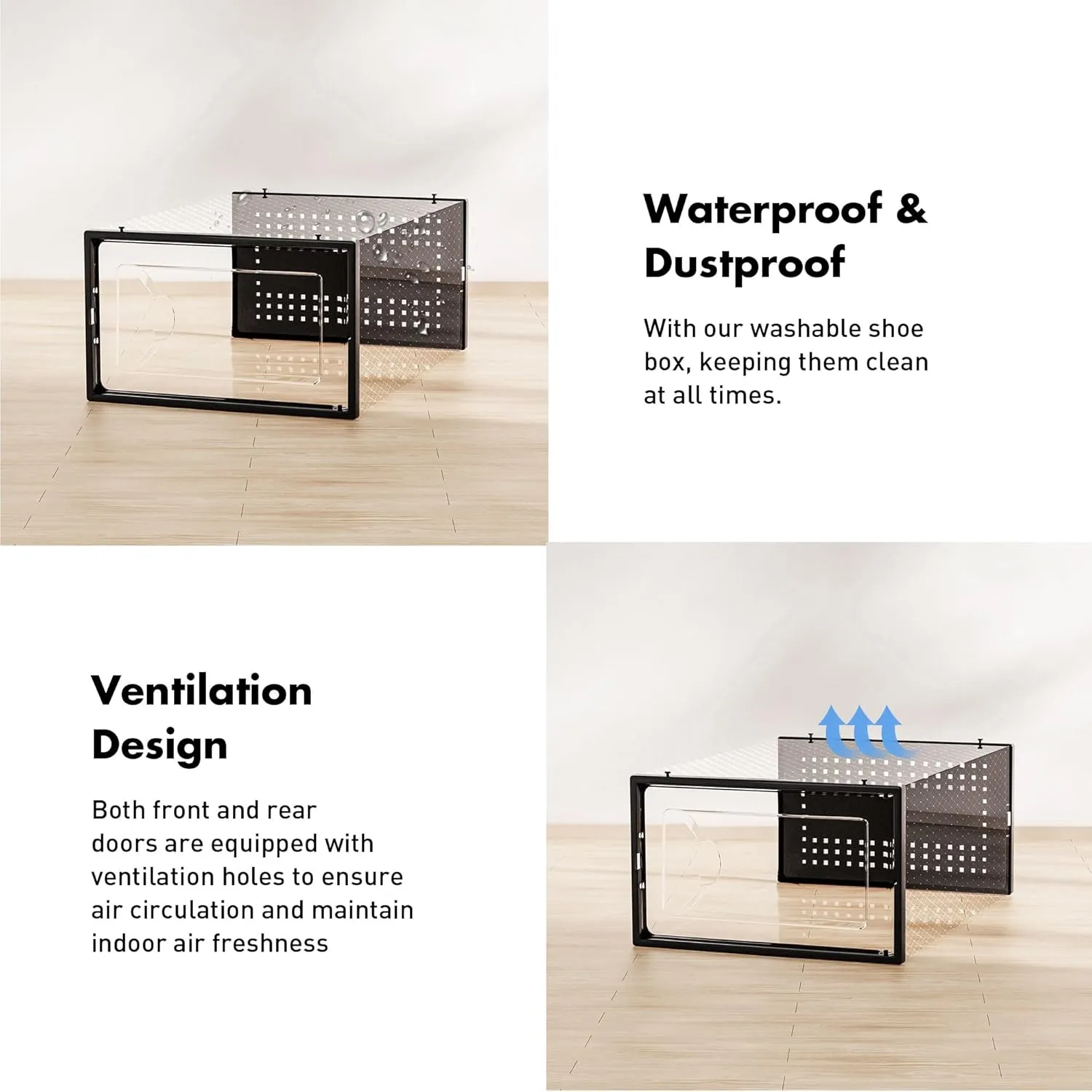 Shoe Storage Box, 15 Pack Clear Plastic Stackable Shoe Organizer for Closet, Interlocking Design Shoe Container Bins for Sneakers, Foldable Shoe Rack with Lids, Black