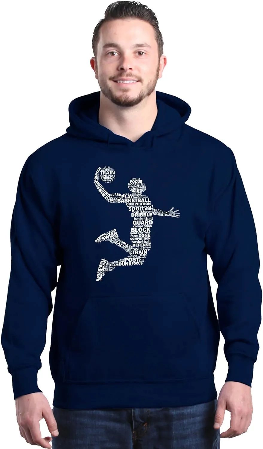 shop4ever Basketball Player Dunk Silhouette Word Cloud Hoodie Sweatshirts