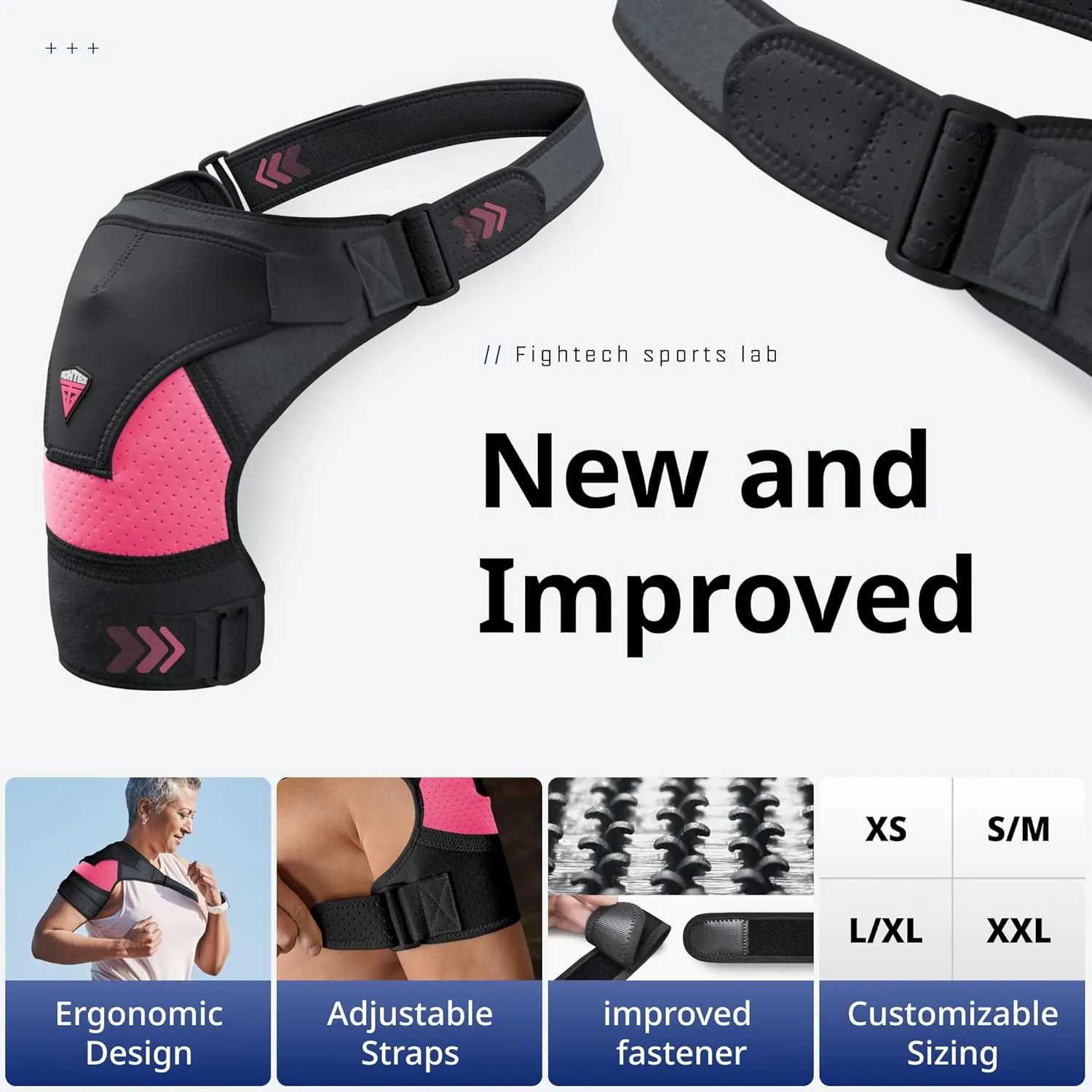 Shoulder Brace - Support & Injury Prevention Brace- Joint Pain Releaser- Shoulder Compression Wrap Strap - Adjustable Injury Accessories for Shoulders - Premium Quality Strap by FIGHTECH (Pink, S-M)