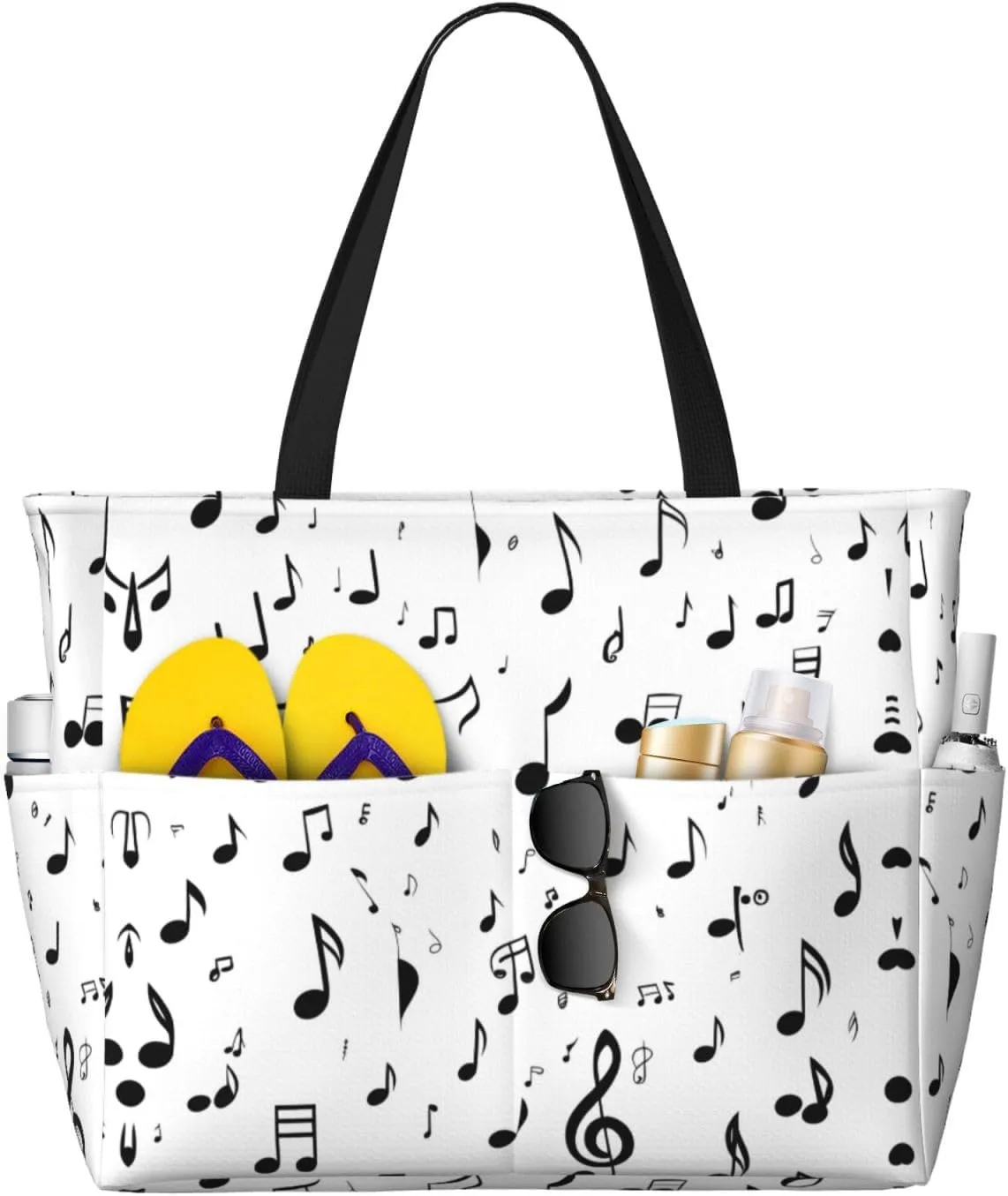 Sign Language Alphabet Print Beach Tote Bag Large Travel Bag With Zipper And Pockets Lightweight Gym Bag