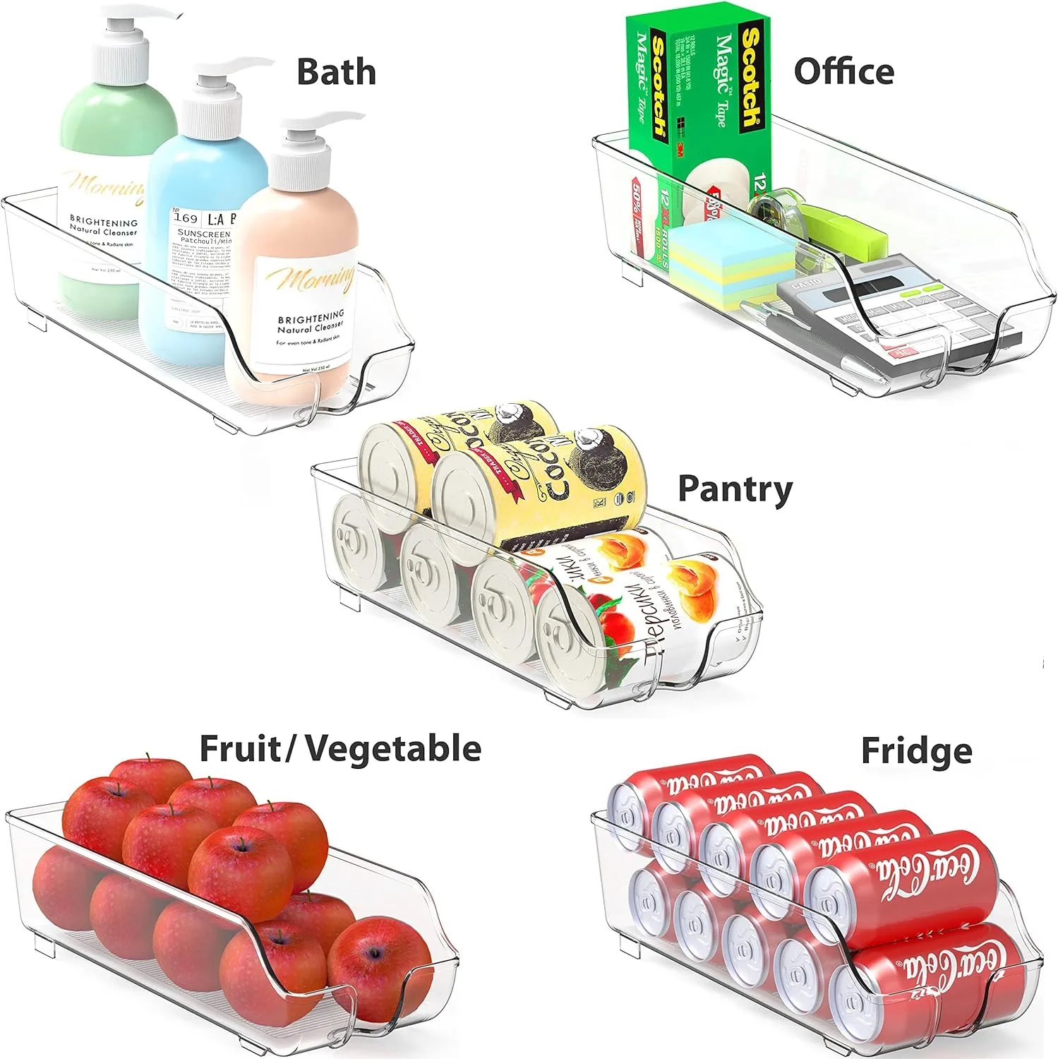 Simple Houseware Soda Can Organizer for Refrigerator/Pantry, Clear, Set of 4