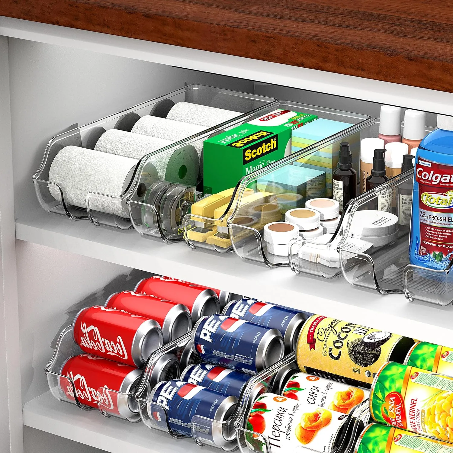 Simple Houseware Soda Can Organizer for Refrigerator/Pantry, Clear, Set of 4