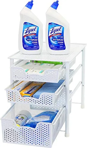 Simple Houseware Stackable 3 Tier Sliding Basket Organizer Drawer, White