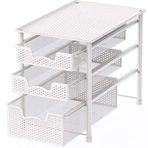 Simple Houseware Stackable 3 Tier Sliding Basket Organizer Drawer, White