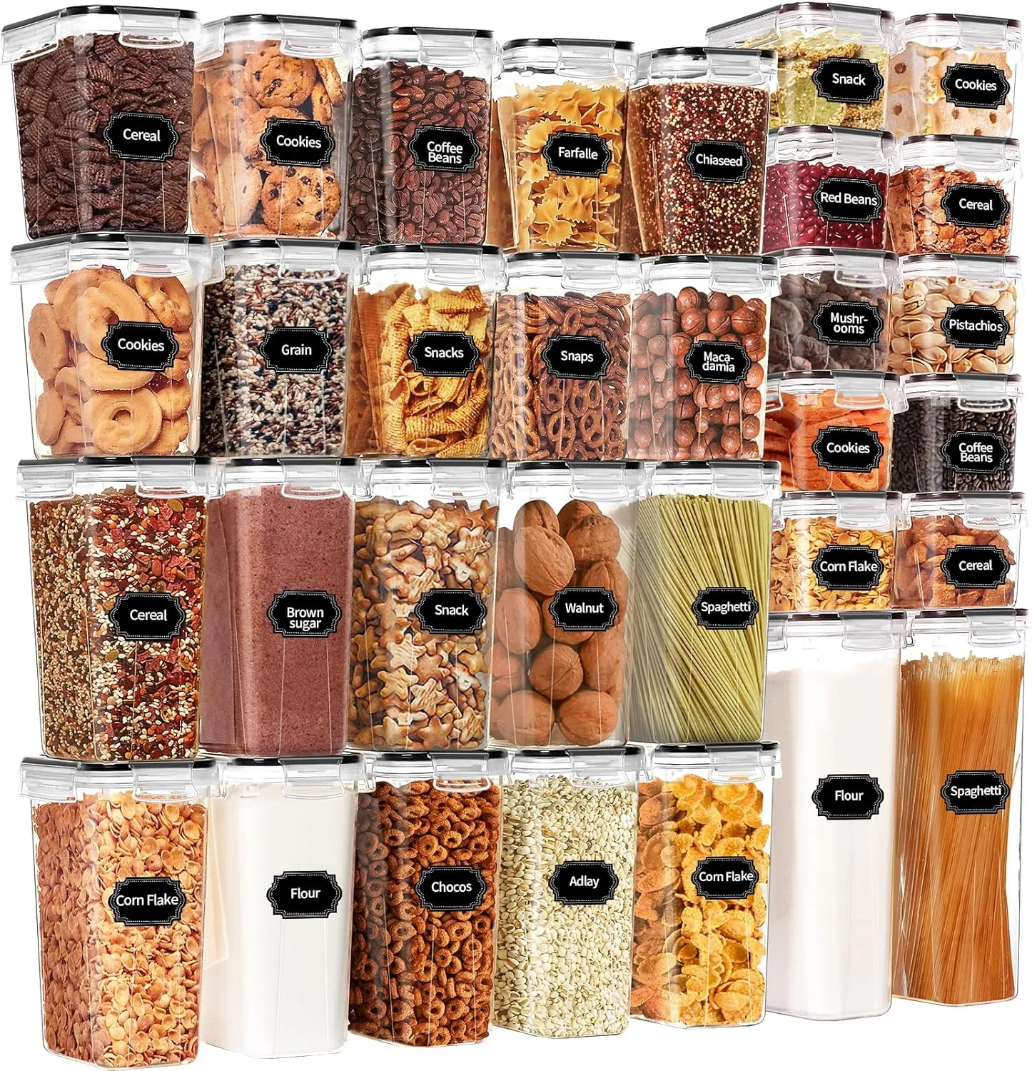 Skroam 32 PCS Airtight Food Storage Containers with Lids, Kitchen and Pantry Organizers and Storage, BPA Free, Plastic Food Storage Canisters for Flour, Sugar, and Cereal, Labels & Marker