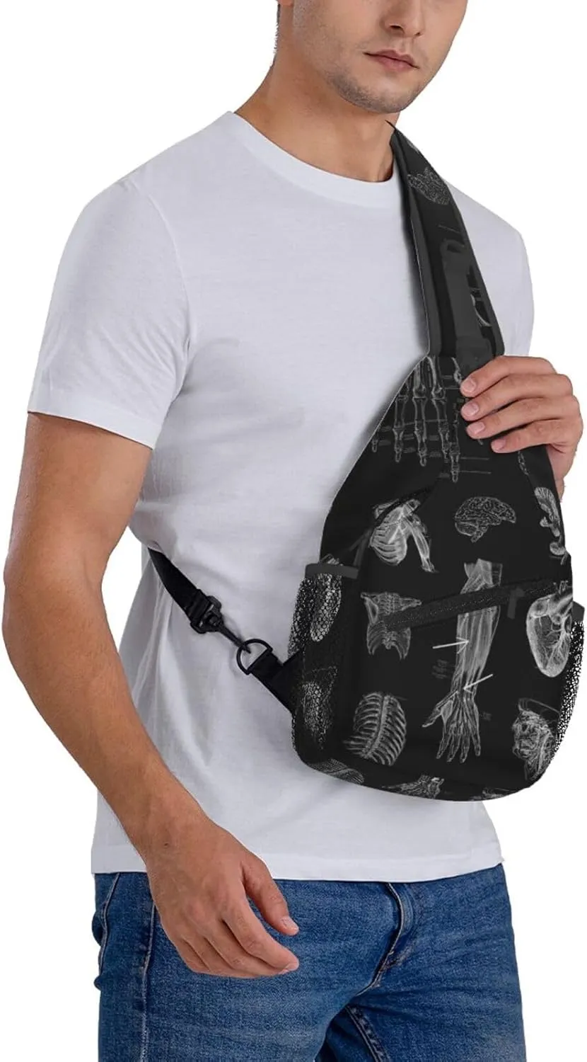 Skull Shoulder Bag Men Sling Backpack Daypack Casual Hiking Bag Cool Backpack Bag for Outdoor