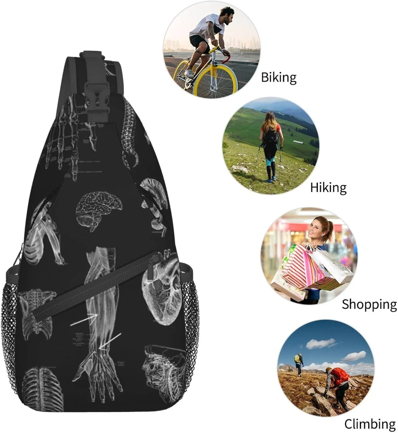 Skull Shoulder Bag Men Sling Backpack Daypack Casual Hiking Bag Cool Backpack Bag for Outdoor