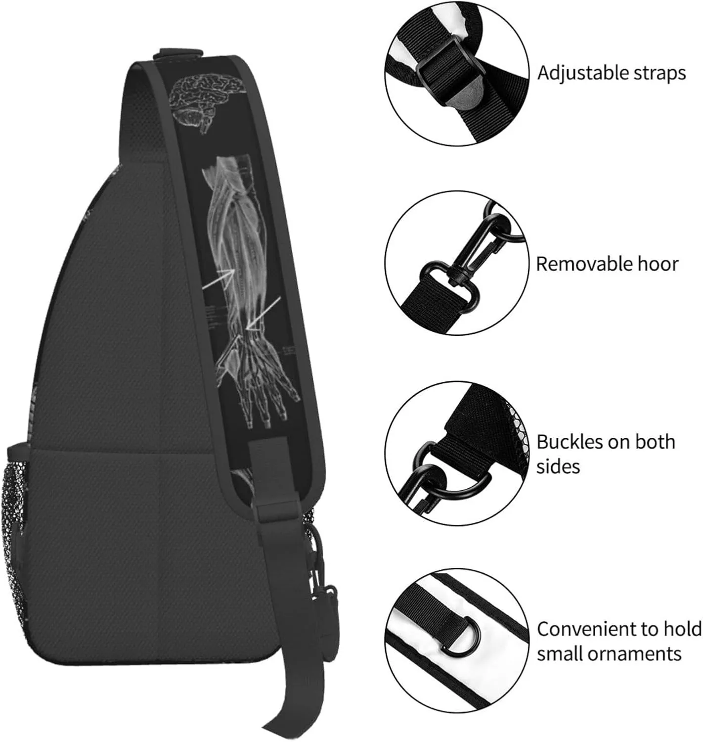 Skull Shoulder Bag Men Sling Backpack Daypack Casual Hiking Bag Cool Backpack Bag for Outdoor