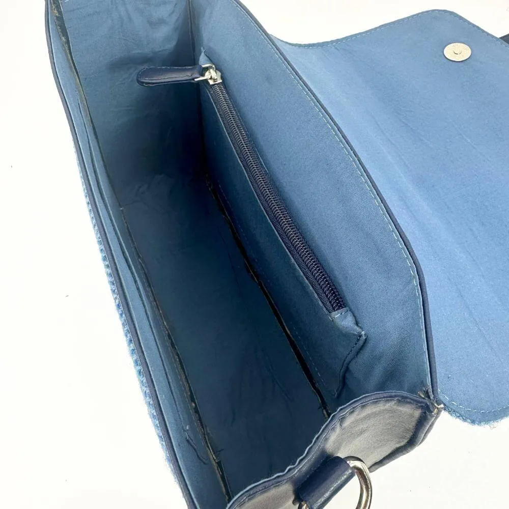 Sky Blue Harris Tweed Messenger Bag
