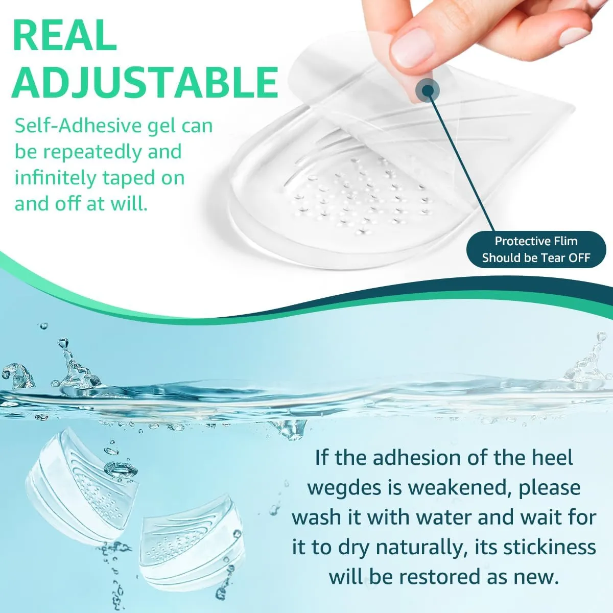 Skyfoot 3 Layers Adjustable Heel Wedge Inserts for Supination & Pronation Correction, Adhesive Medial & Lateral Heel Insoles for Bow Legs, Knee Pain, Foot Alignment (S: W 4-6.5, M 5-6.5, Crystal)