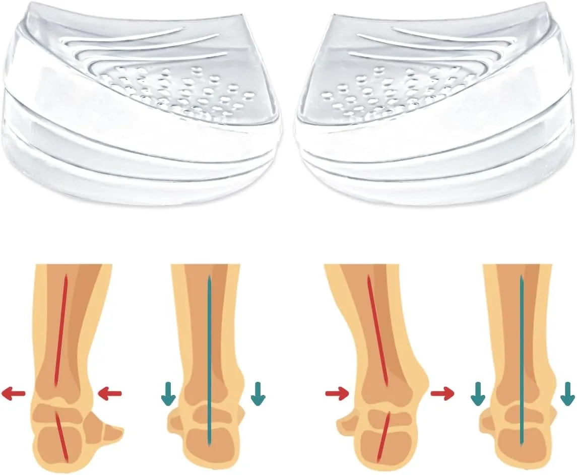Skyfoot 3 Layers Adjustable Heel Wedge Inserts for Supination & Pronation Correction, Adhesive Medial & Lateral Heel Insoles for Bow Legs, Knee Pain, Foot Alignment (S: W 4-6.5, M 5-6.5, Crystal)