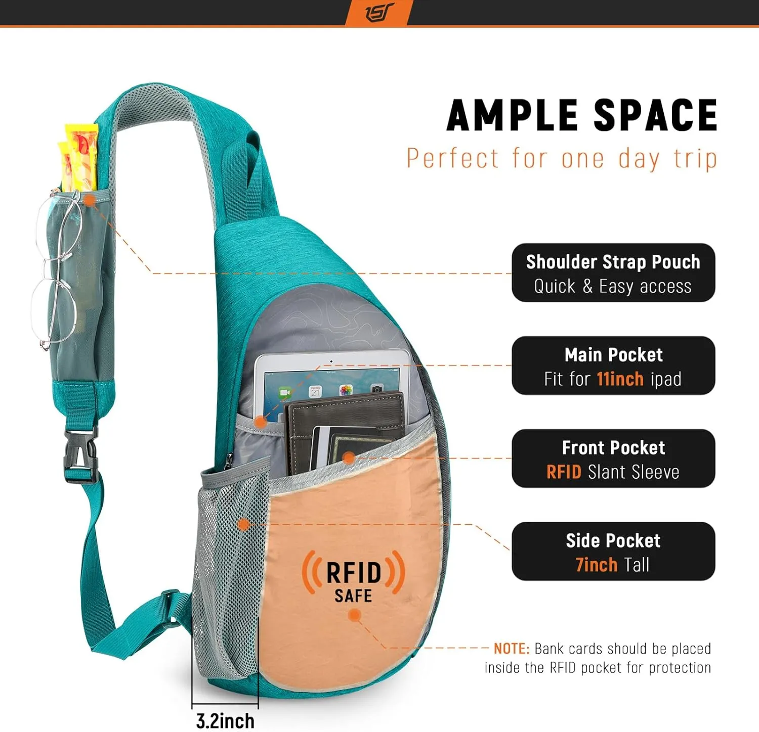 SKYSPER Sling Bag RFID Crossbody Sling Backpack Cross Body Shoulder Travel Bag Hiking Daypack for Women Men(Cyan)