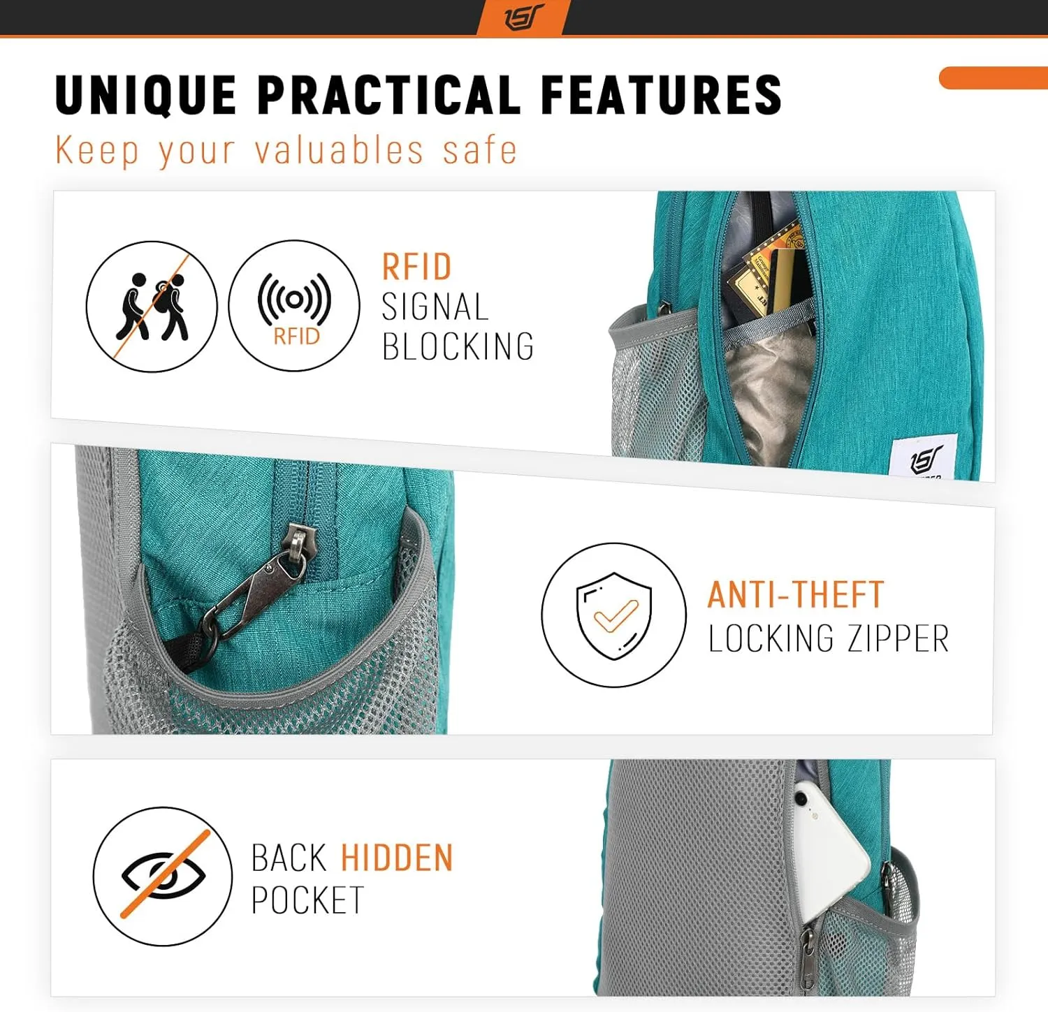 SKYSPER Sling Bag RFID Crossbody Sling Backpack Cross Body Shoulder Travel Bag Hiking Daypack for Women Men(Cyan)