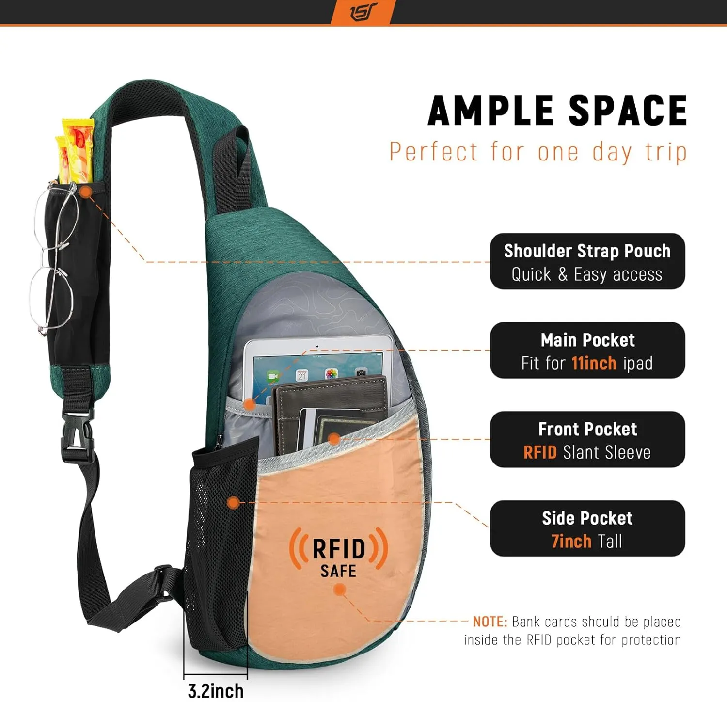 SKYSPER Sling Bag RFID Crossbody Sling Backpack Cross Body Shoulder Travel Bag Hiking Daypack for Women Men(Darkgreen)