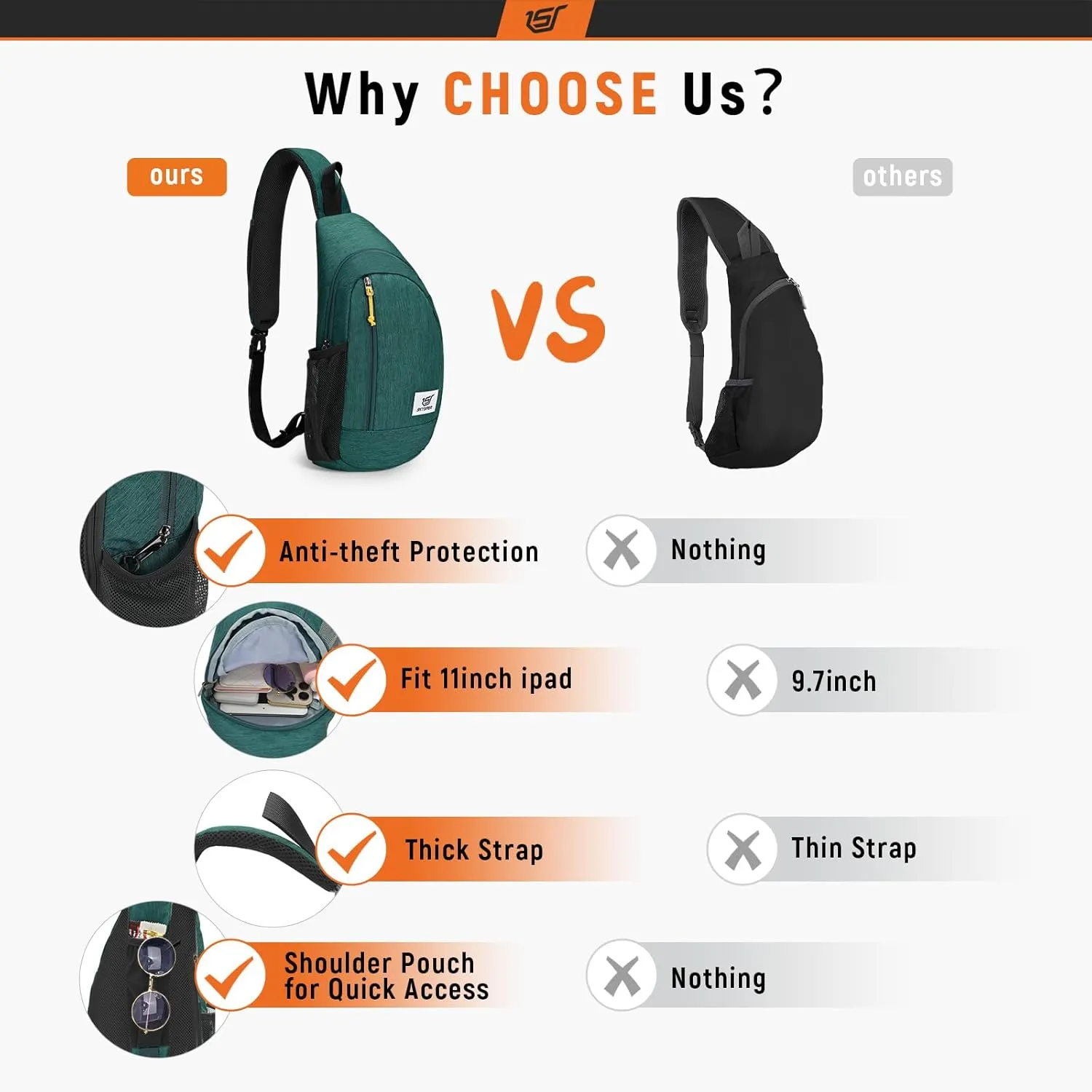 SKYSPER Sling Bag RFID Crossbody Sling Backpack Cross Body Shoulder Travel Bag Hiking Daypack for Women Men(Darkgreen)