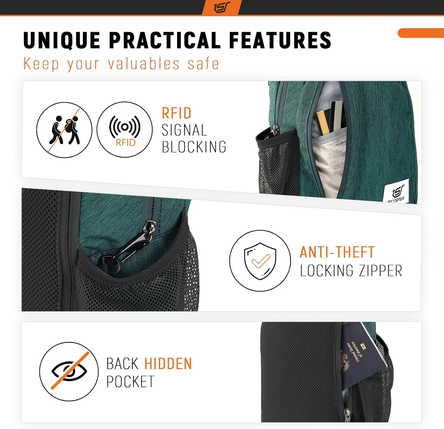 SKYSPER Sling Bag RFID Crossbody Sling Backpack Cross Body Shoulder Travel Bag Hiking Daypack for Women Men(Darkgreen)