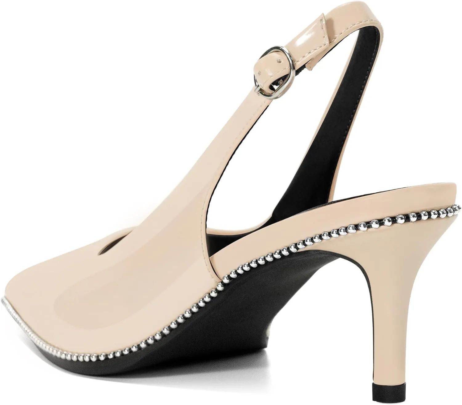 Sling Back Heels Women Sliver Beaded Kitten Pumps Closed Pointy Toe Mid Stiletto Heels Wedding Party Casual Dress Shoes Elegant 2.5 Inch Sandals