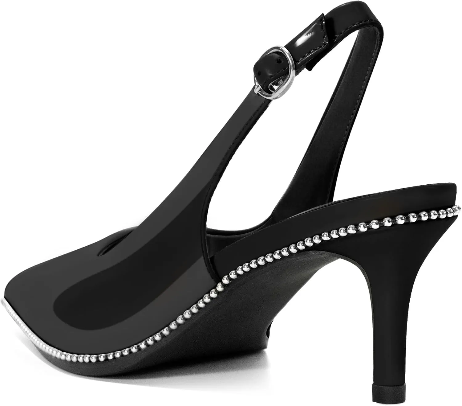 Sling Back Heels Women Sliver Beaded Kitten Pumps Closed Pointy Toe Mid Stiletto Heels Wedding Party Casual Dress Shoes Elegant 2.5 Inch Sandals