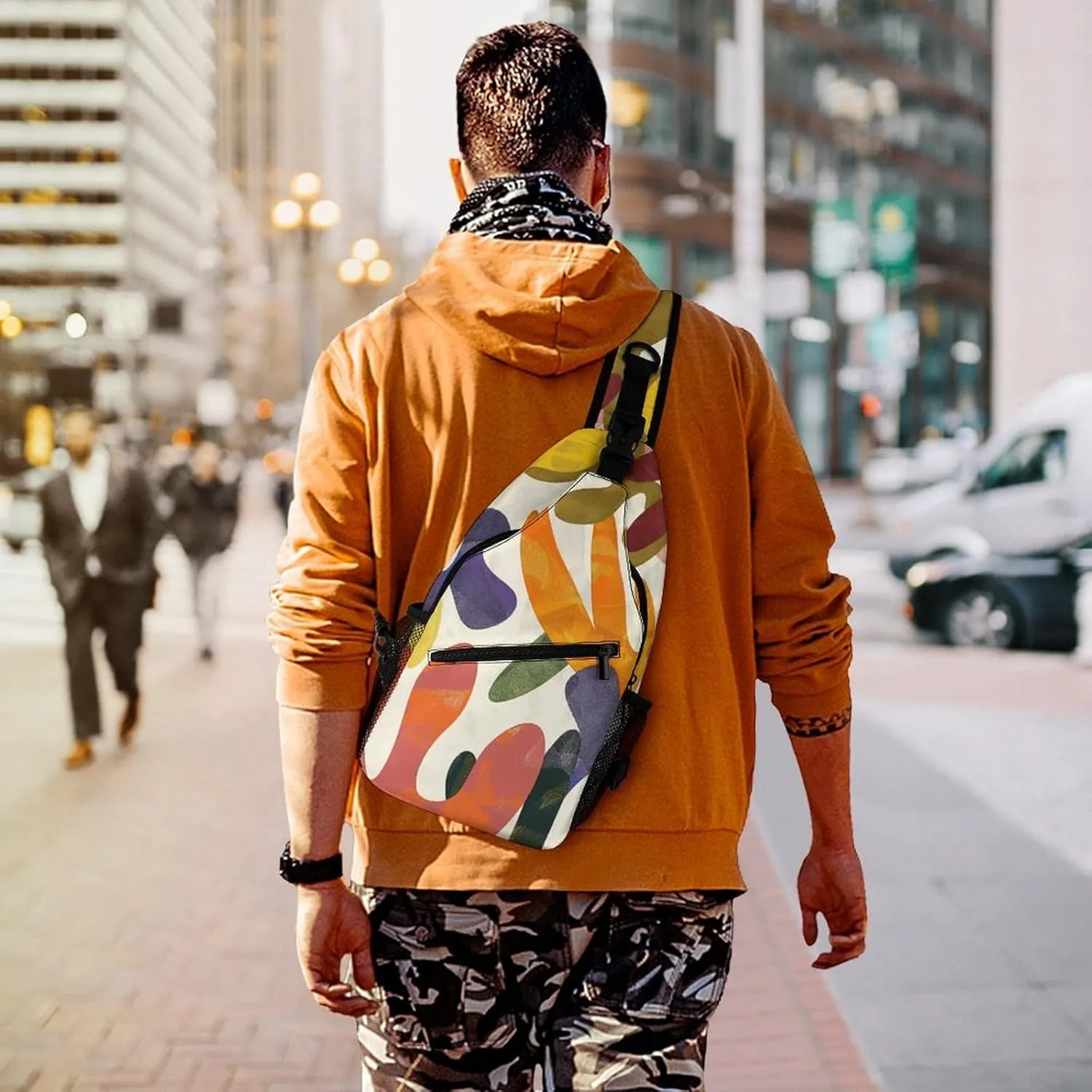 Sling Backpack Crossbody for Man Woman Funny Colorful Doodles Cross Body Adjustable Chest Bag