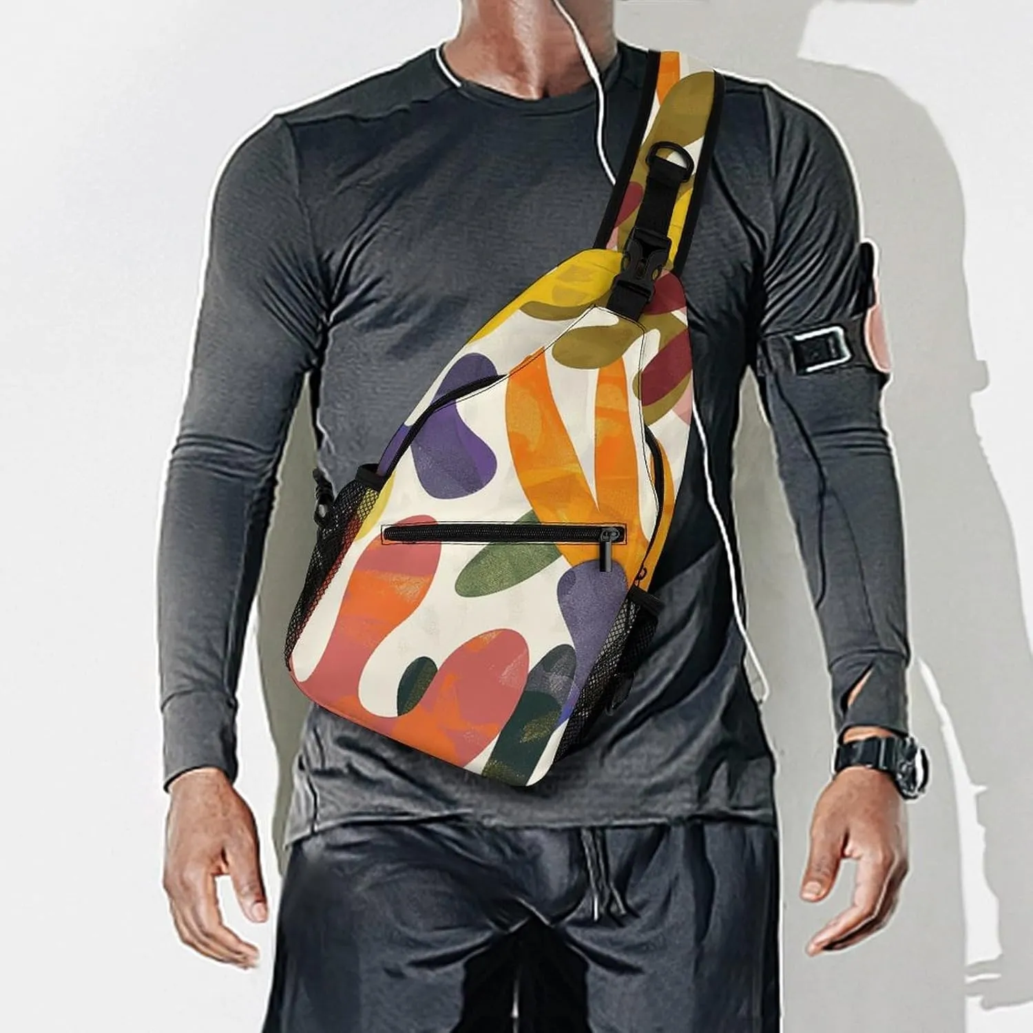 Sling Backpack Crossbody for Man Woman Funny Colorful Doodles Cross Body Adjustable Chest Bag
