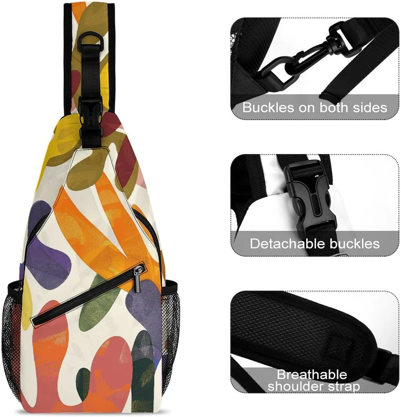 Sling Backpack Crossbody for Man Woman Funny Colorful Doodles Cross Body Adjustable Chest Bag