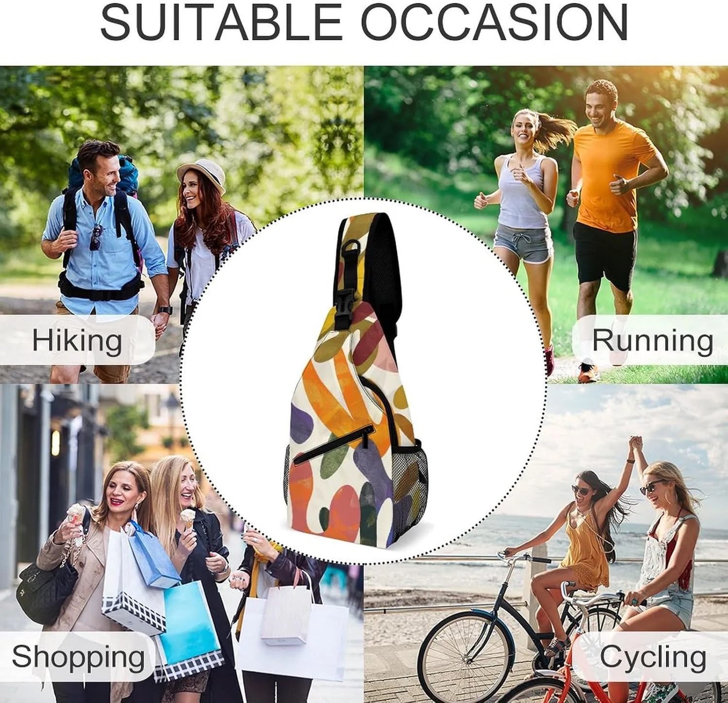 Sling Backpack Crossbody for Man Woman Funny Colorful Doodles Cross Body Adjustable Chest Bag