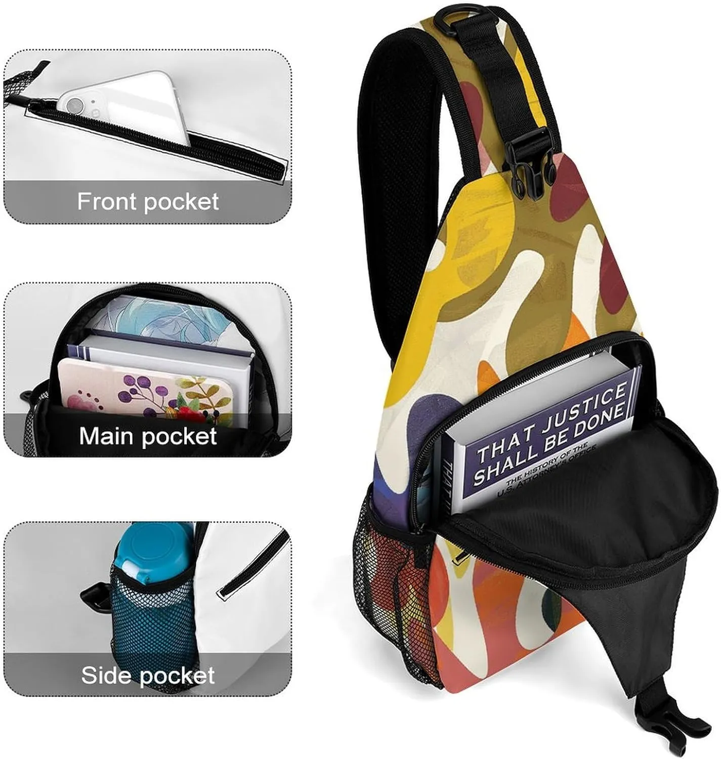 Sling Backpack Crossbody for Man Woman Funny Colorful Doodles Cross Body Adjustable Chest Bag