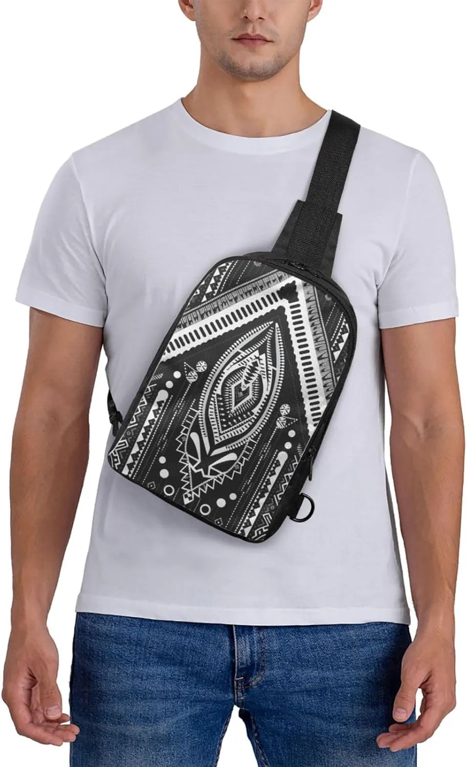 Sling Backpack Crossbody Sling Bag for Men Women Cross Chest Bag Beads and Tassel Pattern Shoulder Bag Travel Hiking Daypack