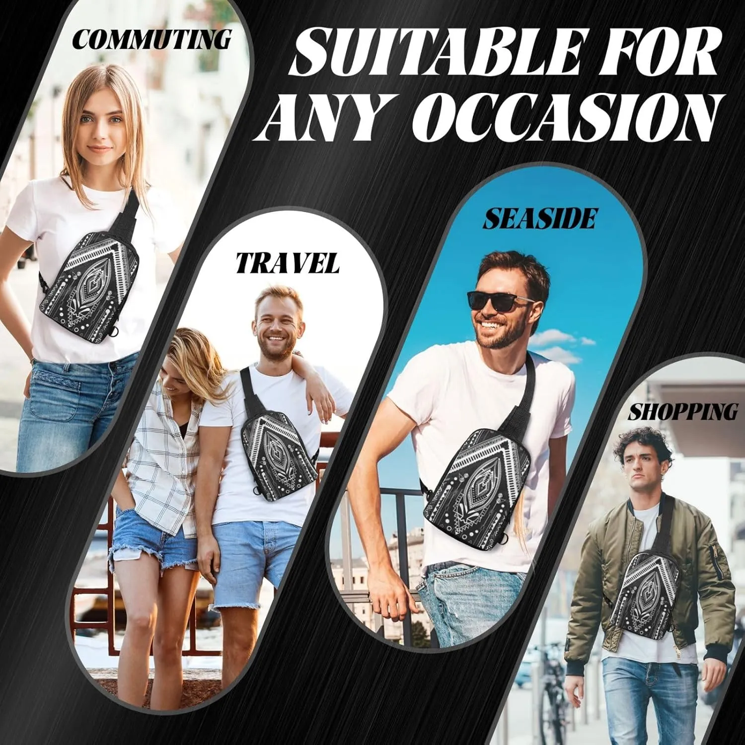 Sling Backpack Crossbody Sling Bag for Men Women Cross Chest Bag Beads and Tassel Pattern Shoulder Bag Travel Hiking Daypack