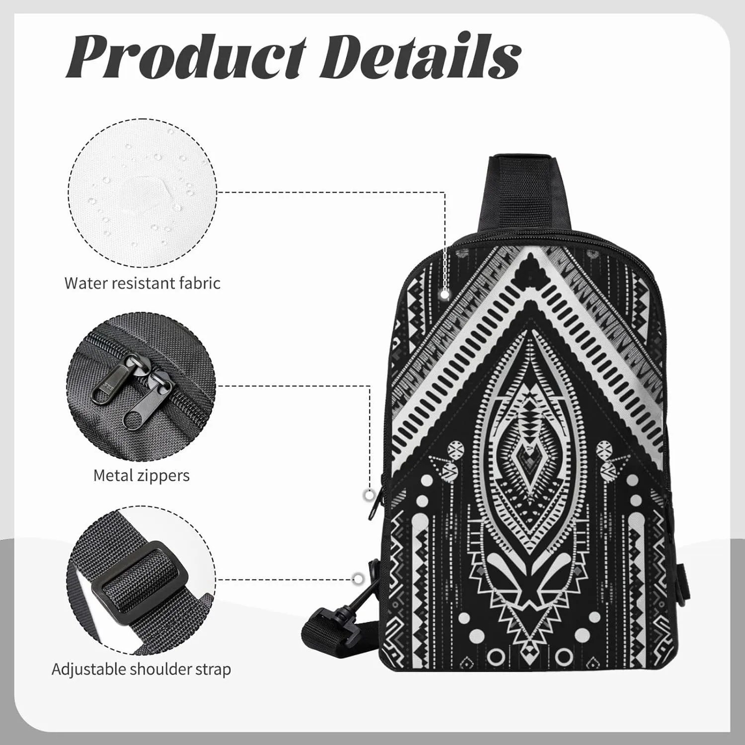 Sling Backpack Crossbody Sling Bag for Men Women Cross Chest Bag Beads and Tassel Pattern Shoulder Bag Travel Hiking Daypack