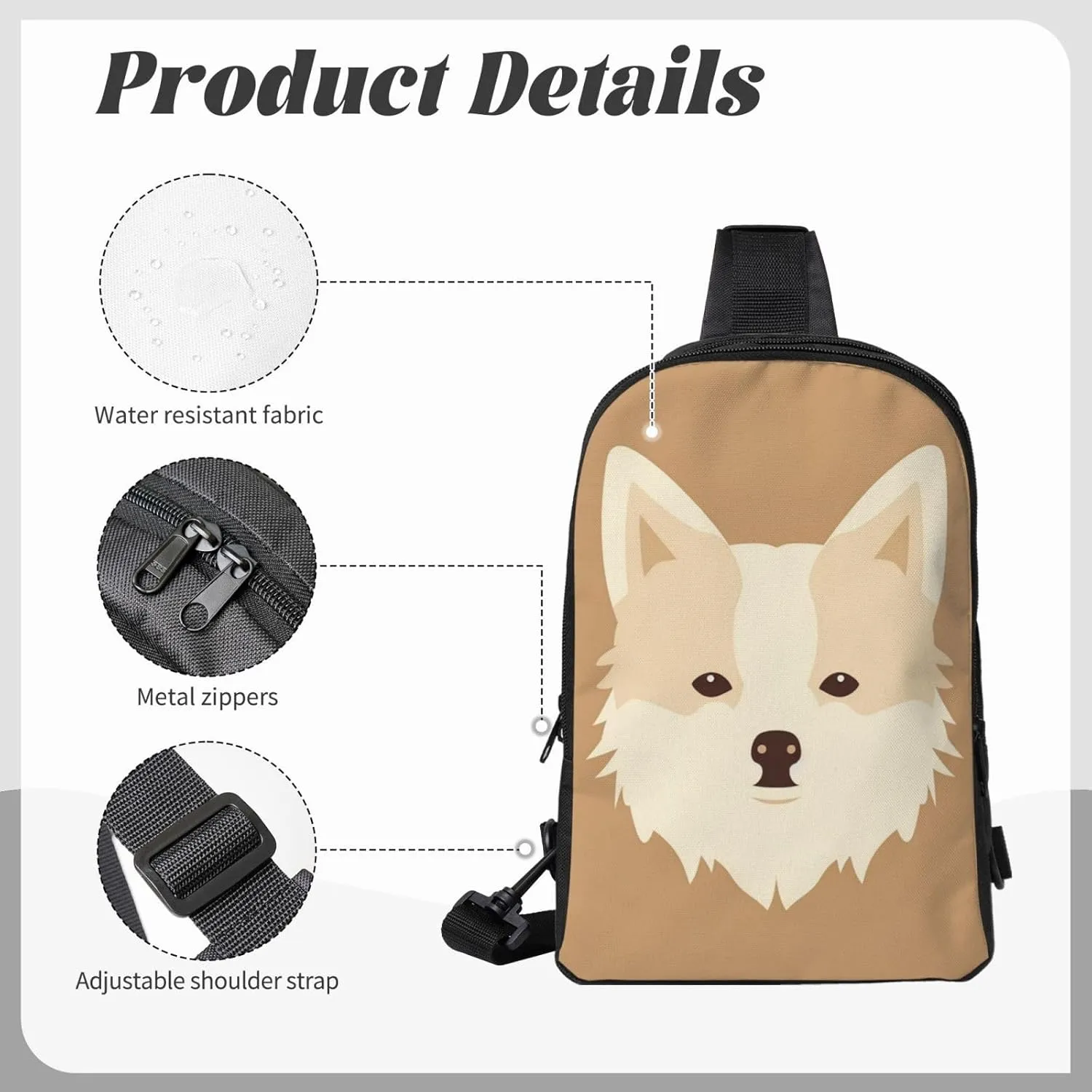 Sling Backpack Crossbody Sling Bag for Men Women Cross Chest Bag Cartoon Dog Face Shoulder Bag Travel Hiking Daypack